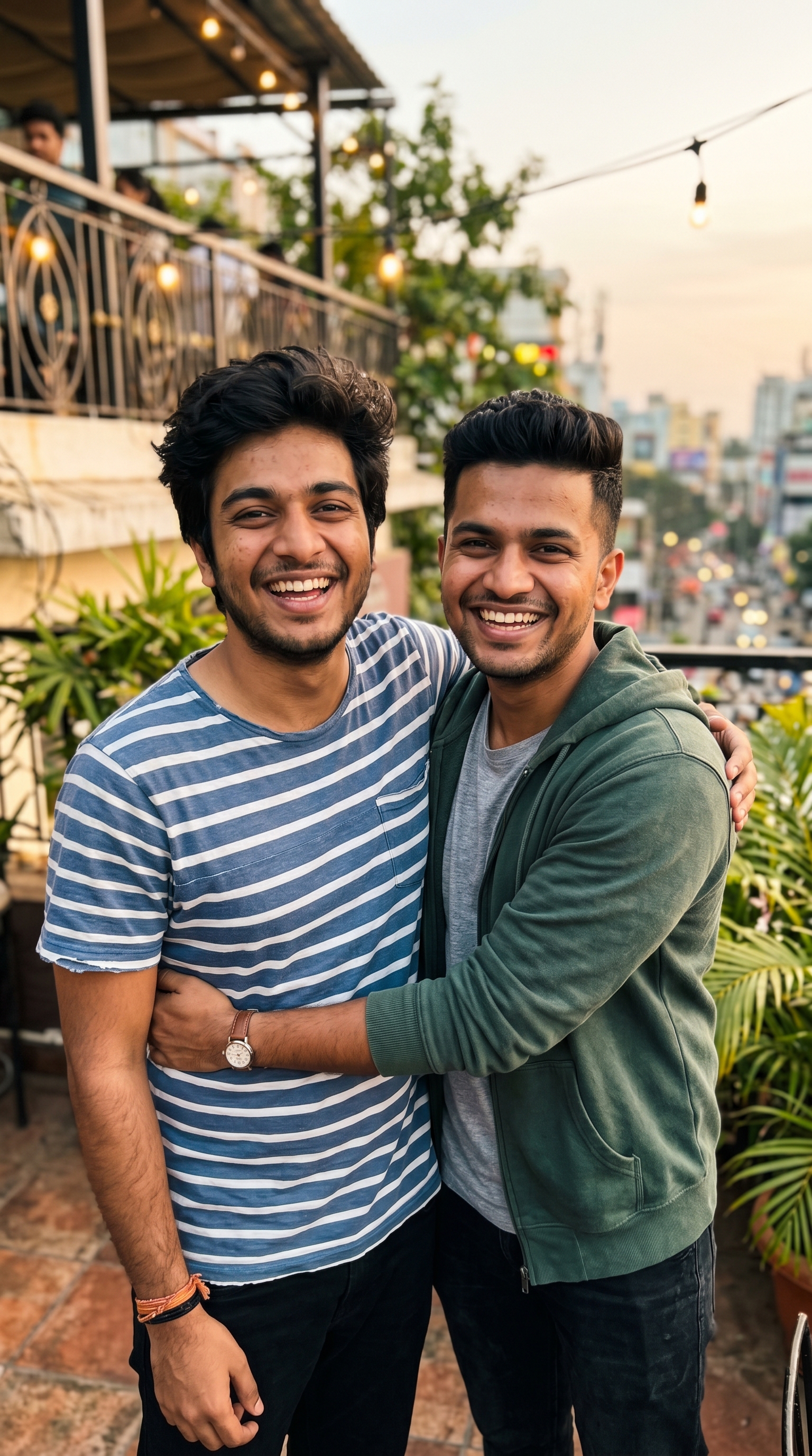 Two close friends smiling